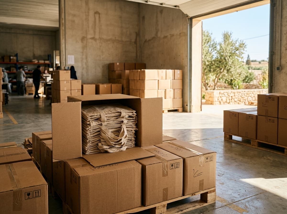 Export cartons of tote bags ready for shipping to Europe